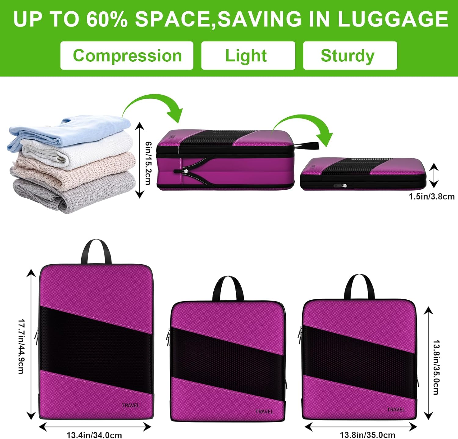 Compression Packing Cubes for Suitcases, UNTIFUL 6 Set Travel Organizer Cubes for Travel Essentials - Image 4